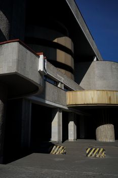 Bold brutalist architecture captured with dramatic lighting.. bold, brutalist, architecture