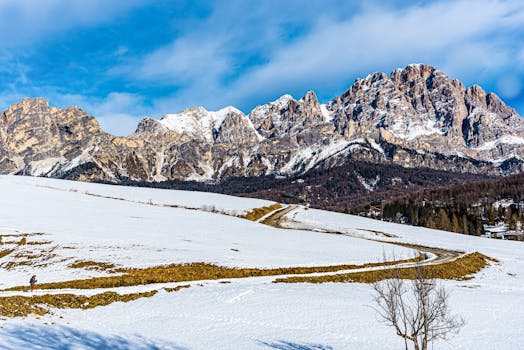 Majestic snowy mountain landscape in Cortina d'Ampezzo, Veneto, Italy.