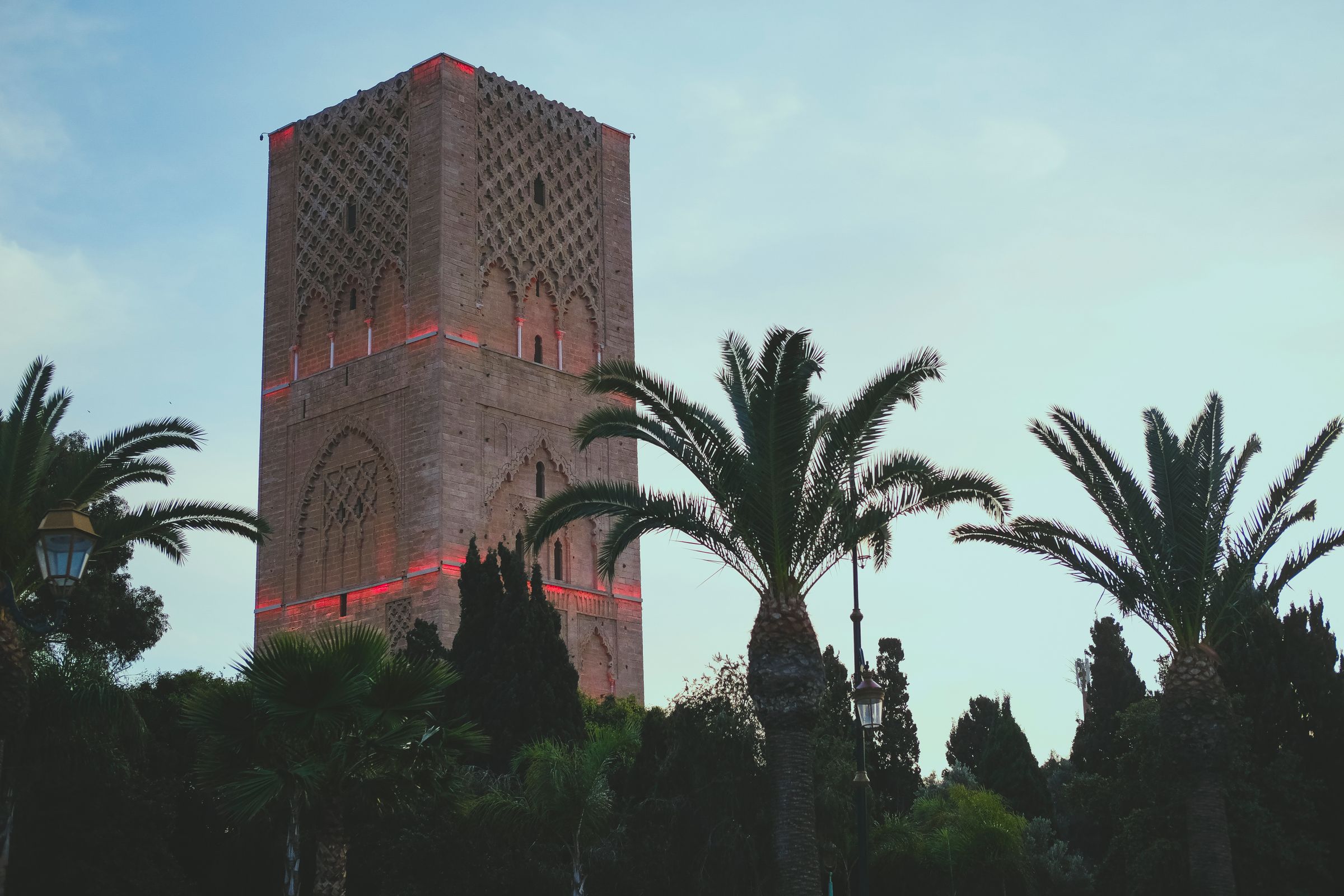 Hassan Tower at dusk — في المغرب