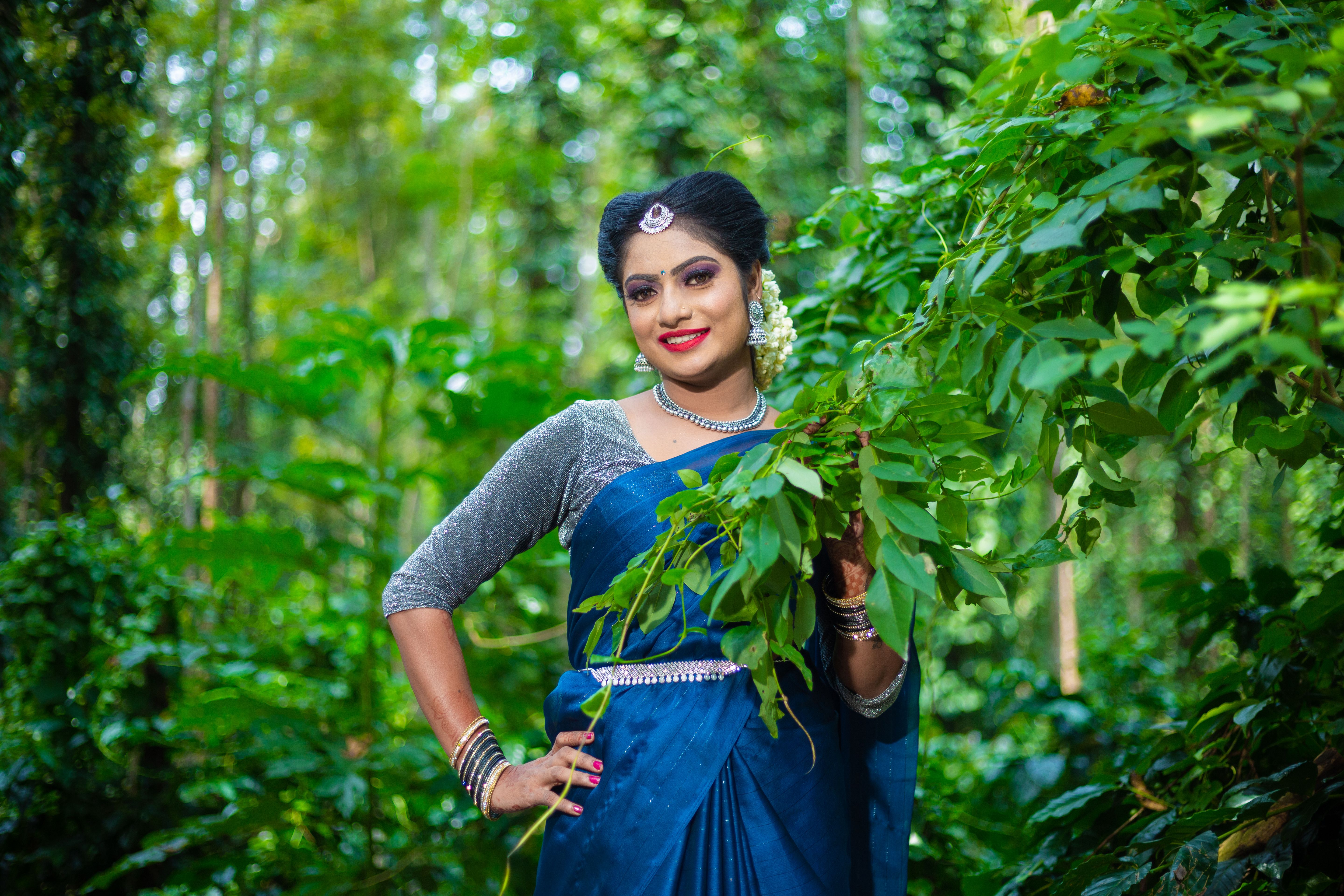 Romantic girl in sky blue saree
