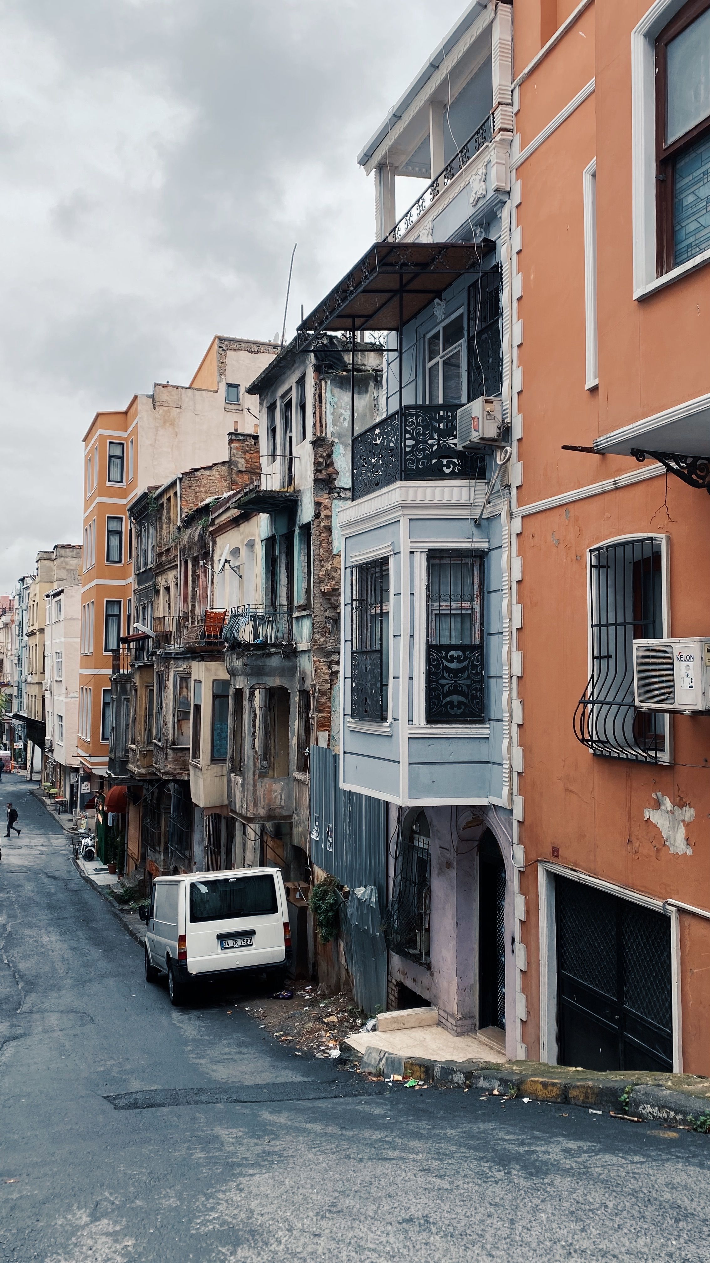 Charming historic street with vintage colorful architecture and urban vibes.