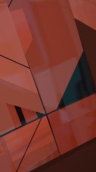 Dynamic red and orange geometric shapes create a modern abstract art piece.