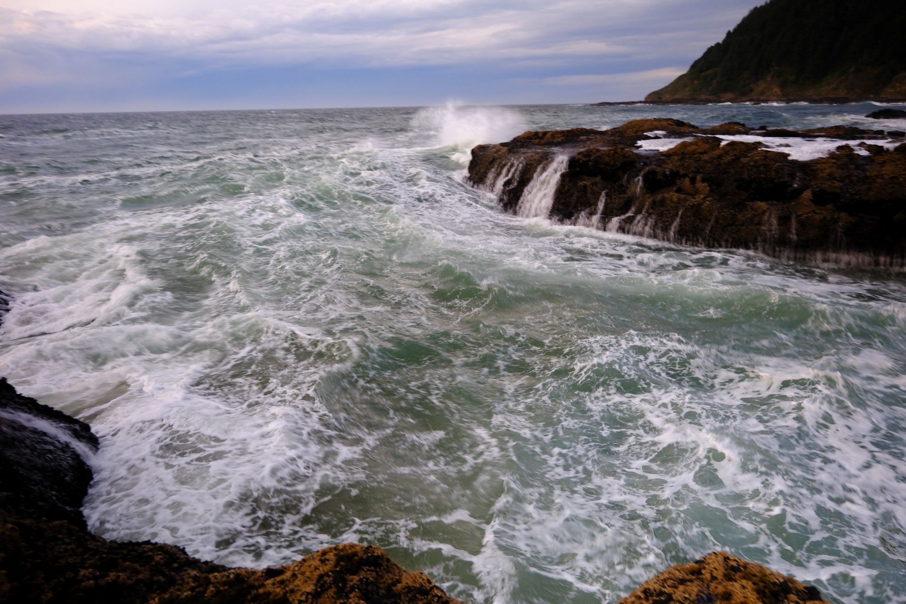 Winter waves crashing along the Oregon Coast