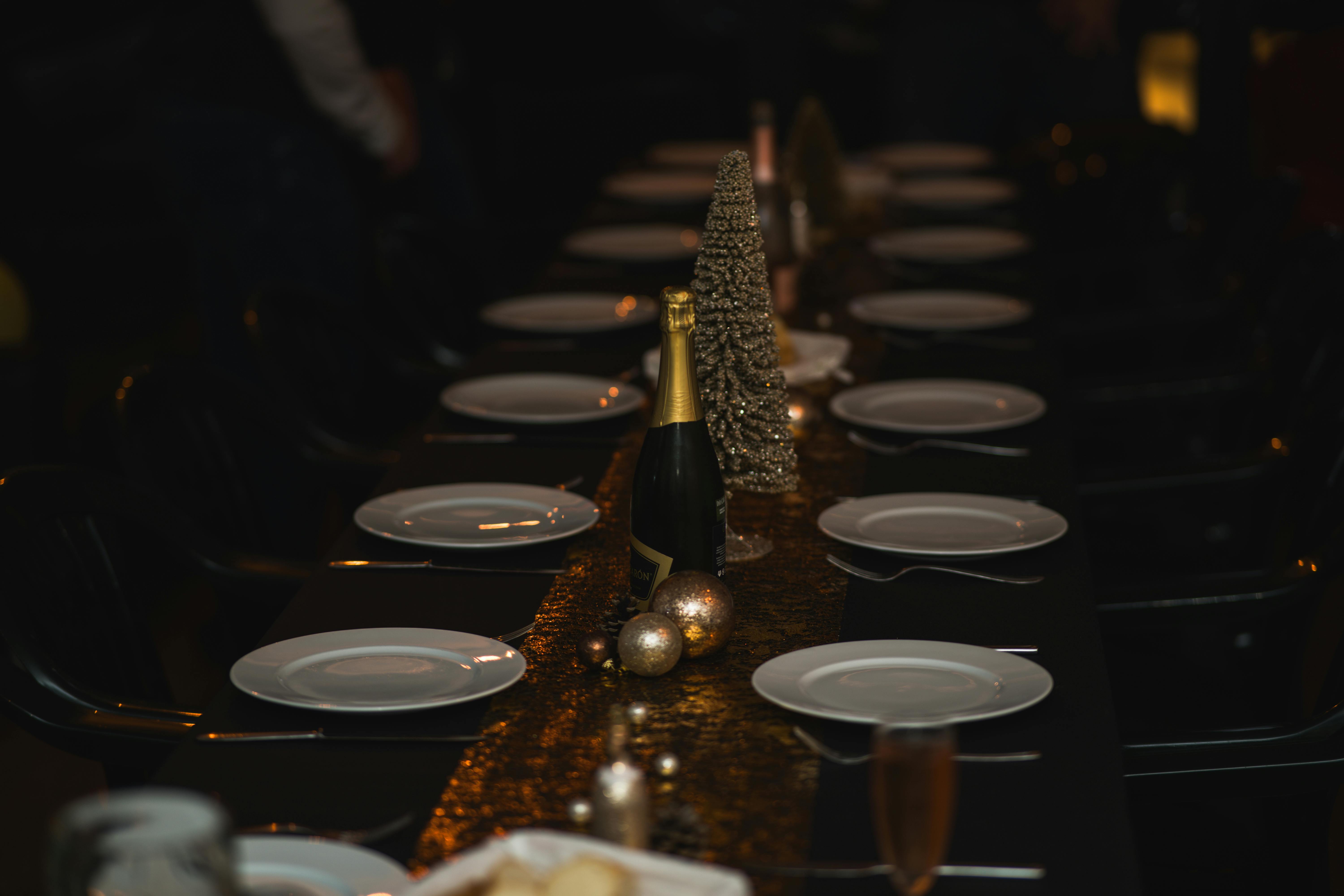 elegant celebration table with champagne setup