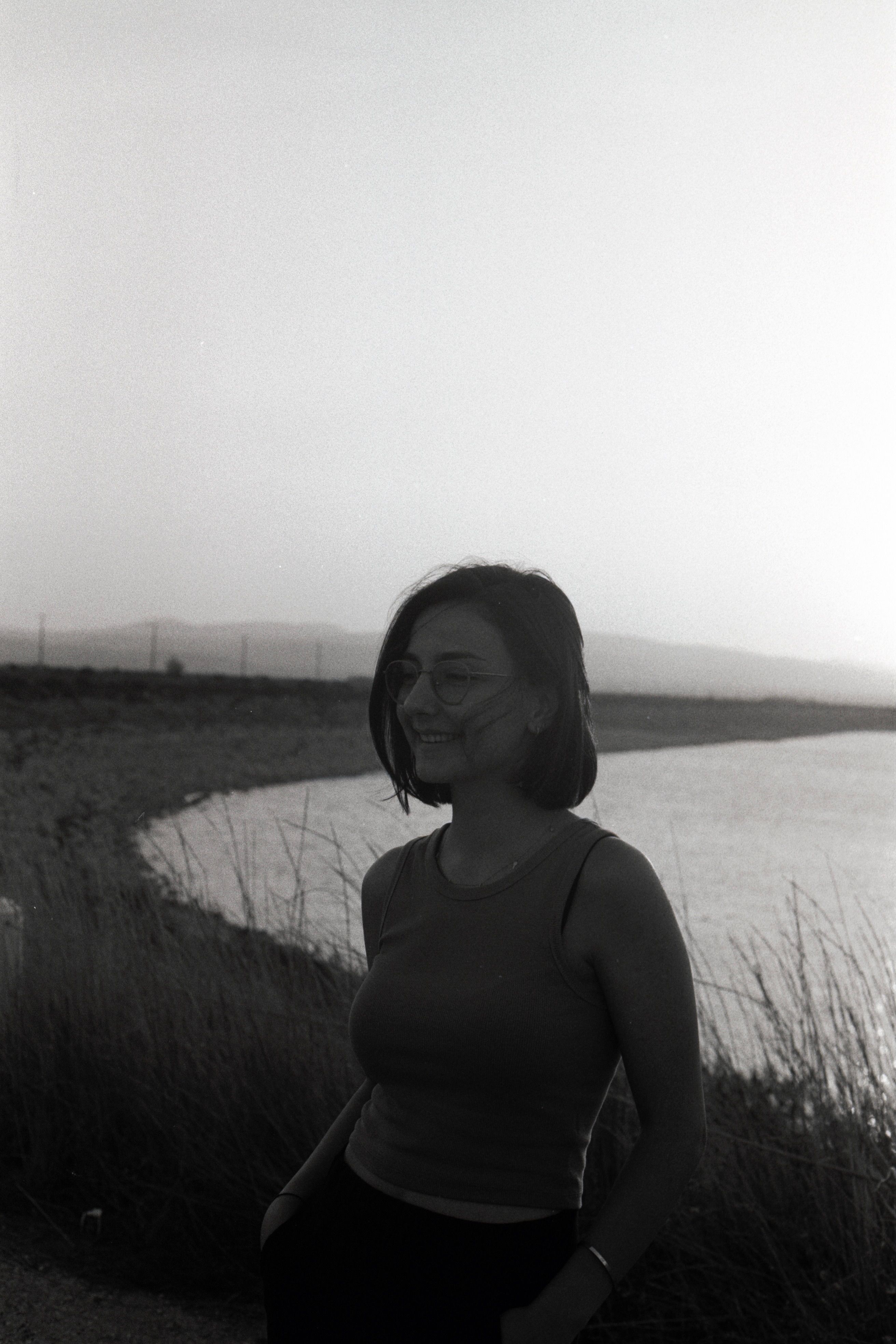 Black and White Portrait of Woman by Lake · Free Stock Photo