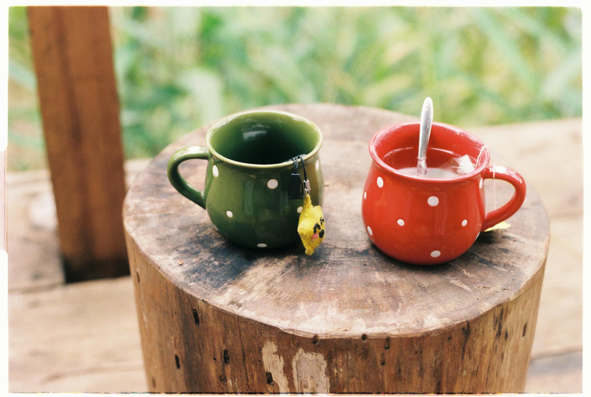 Two Teacups on Wooden Stump