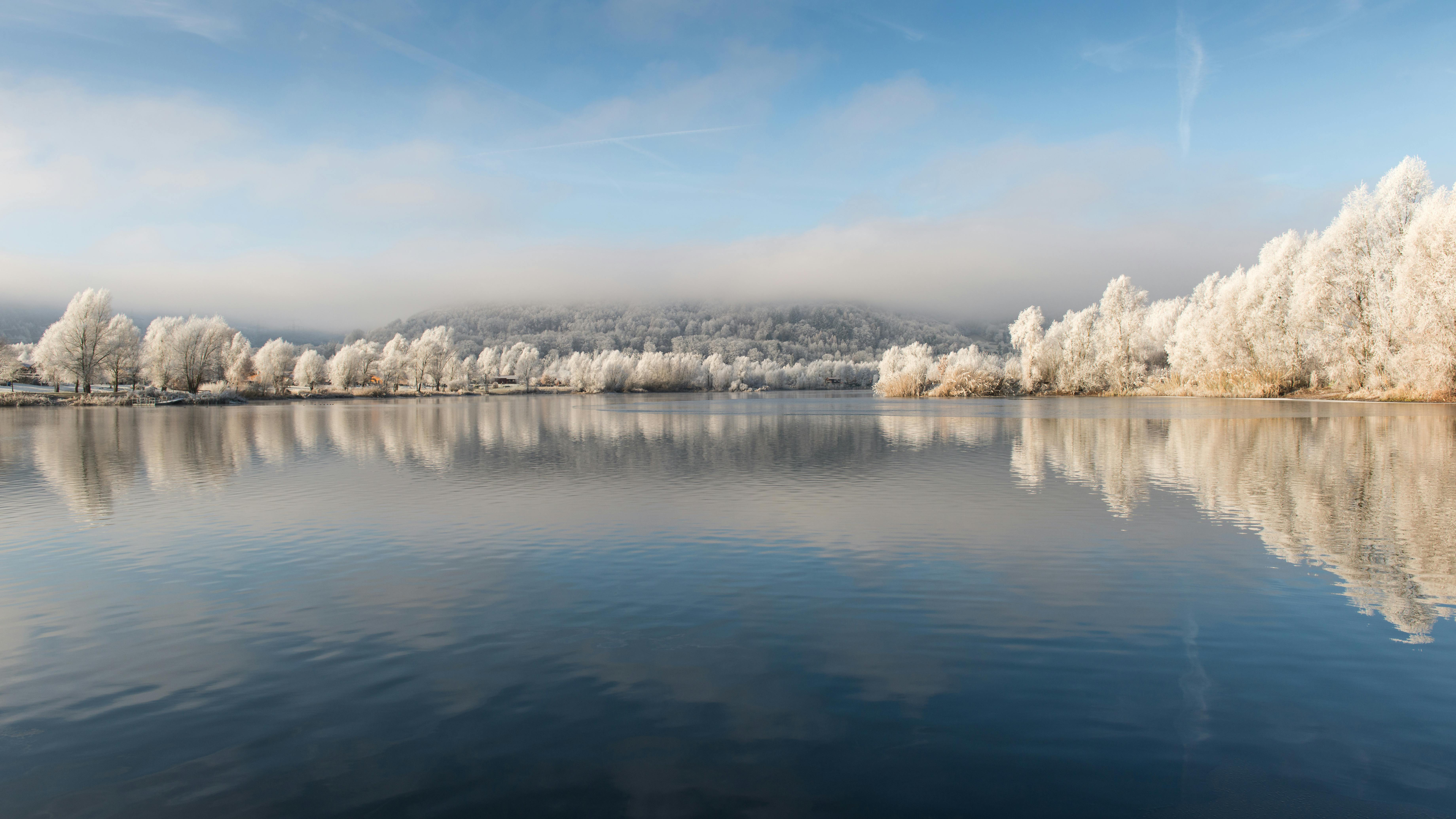 idyllic winter lake view in beverungen