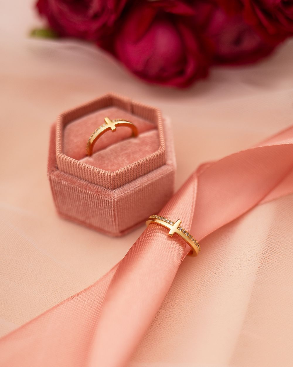 Gold ring in luxury box