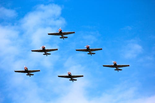 Six Aircrafts in Formation Flying in the Skies