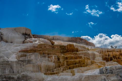 Free Spectacular view of geothermal terraces against a vibrant blue sky at Yellowstone National Park. Stock Photo