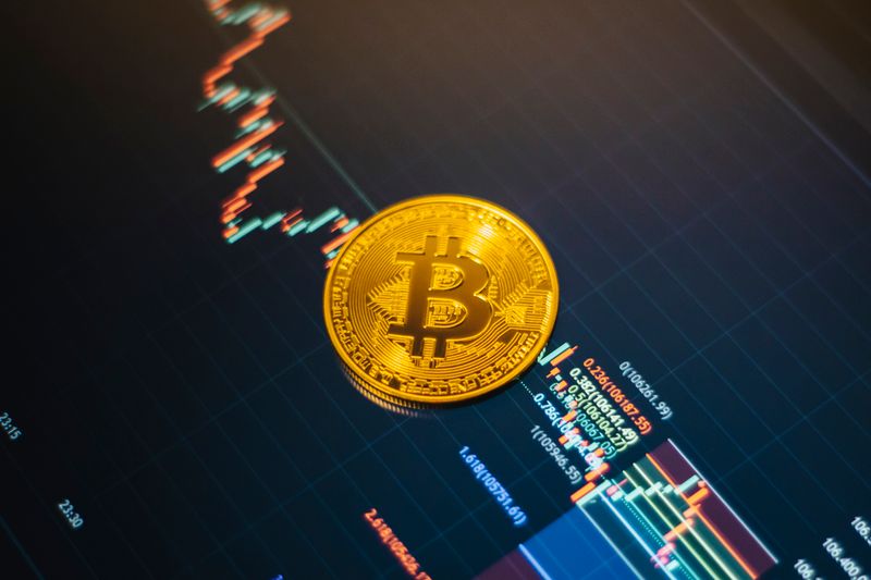 Bitcoin on digital market chart background