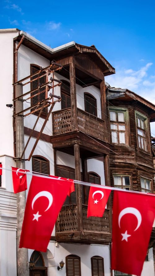 Turkish Building Traditional Turkish Architecture with National Flag · Free Stock Photo
