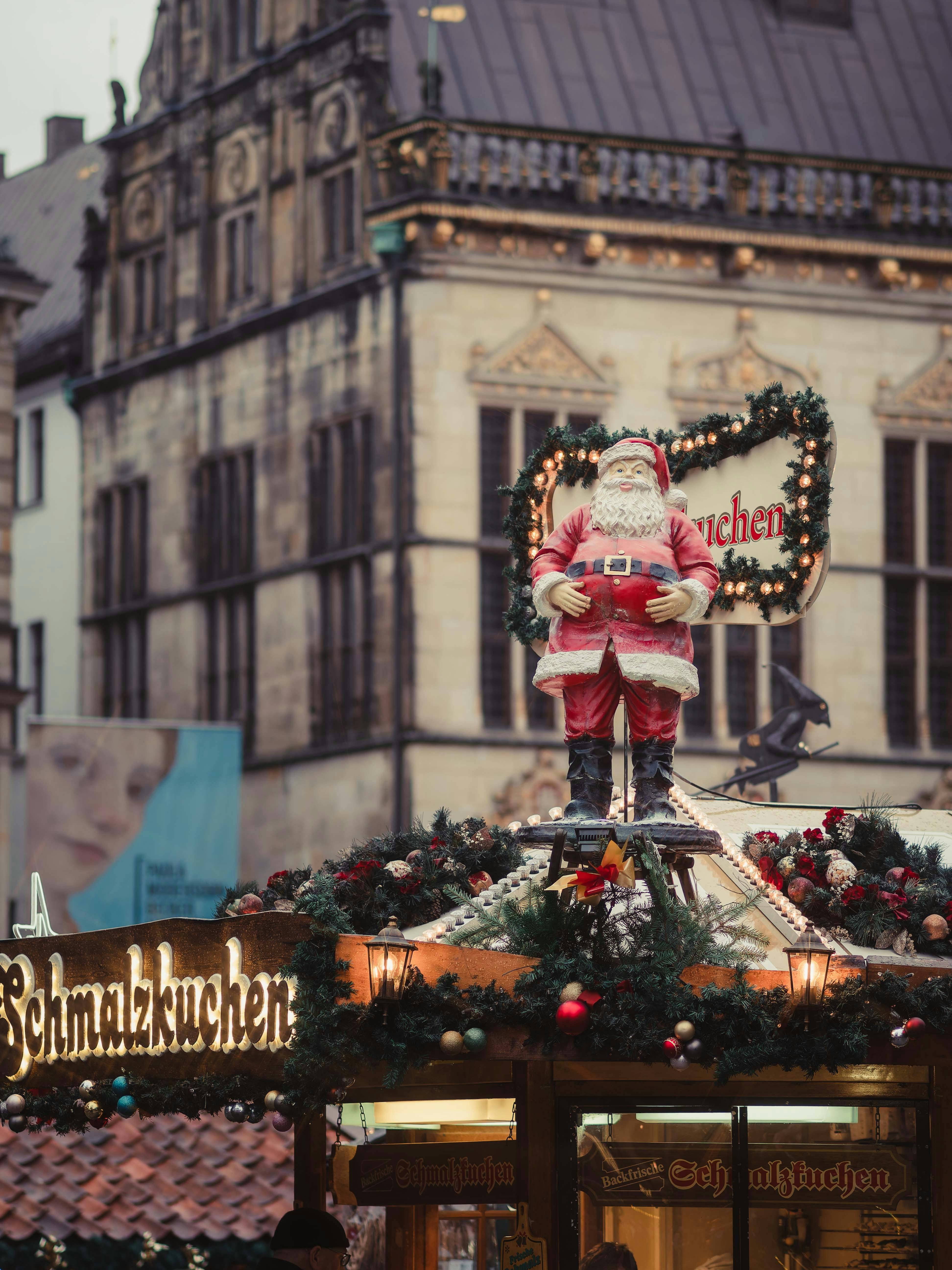 festive christmas market with santa display