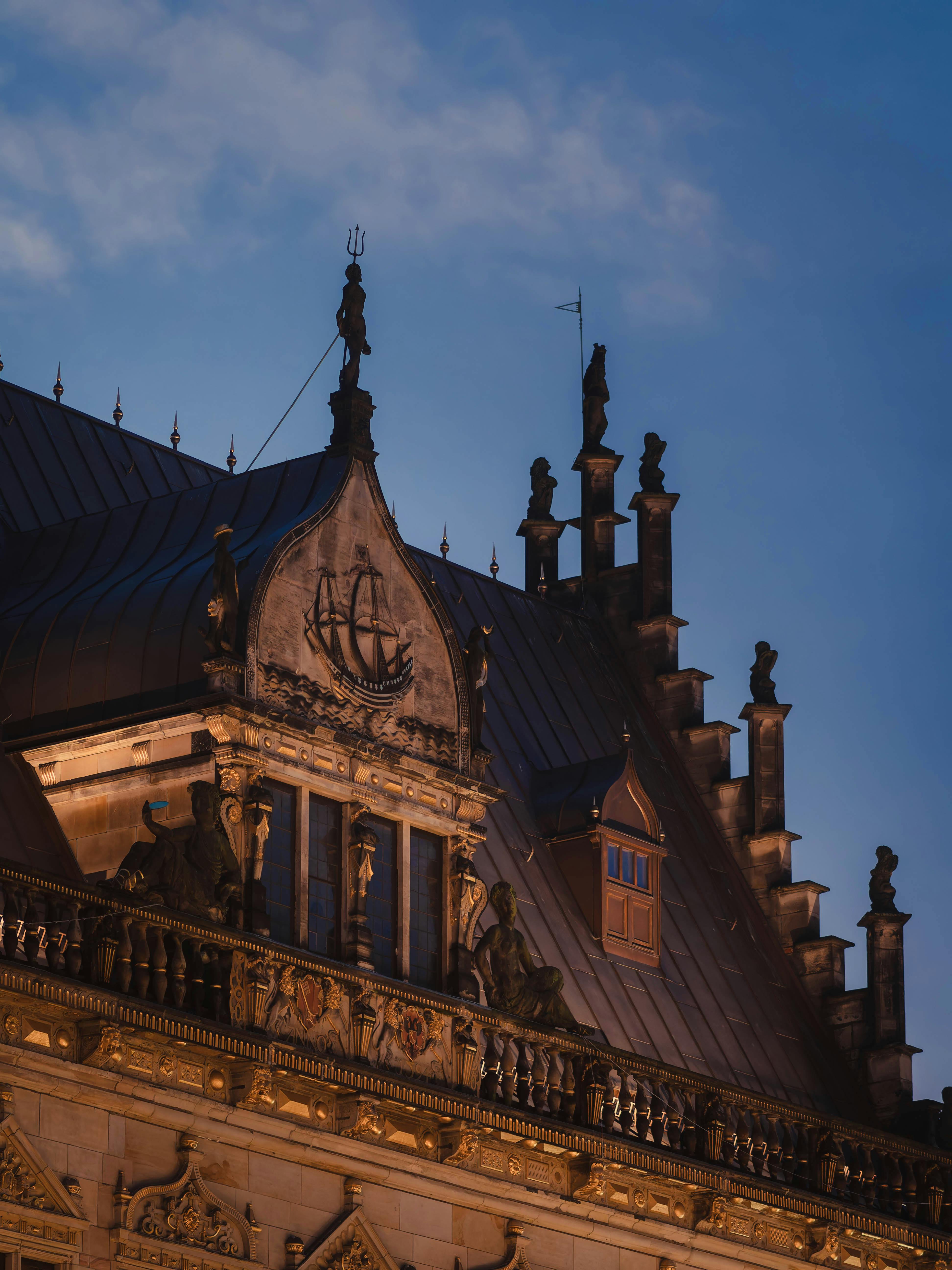 historic bremen building at twilight