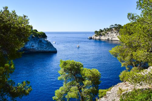 Free Beautiful view of rocky calanques and Mediterranean Sea, Provence-Alpes-Côte d'Azur, France. Stock Photo