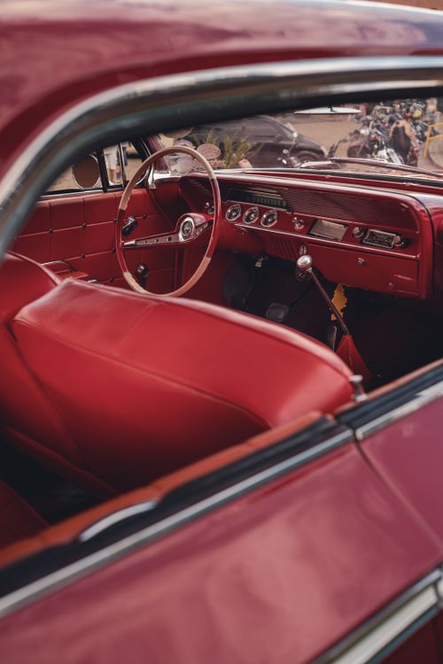 Classic Red Vintage Car Interior with Leather Seats · Free Stock Photo