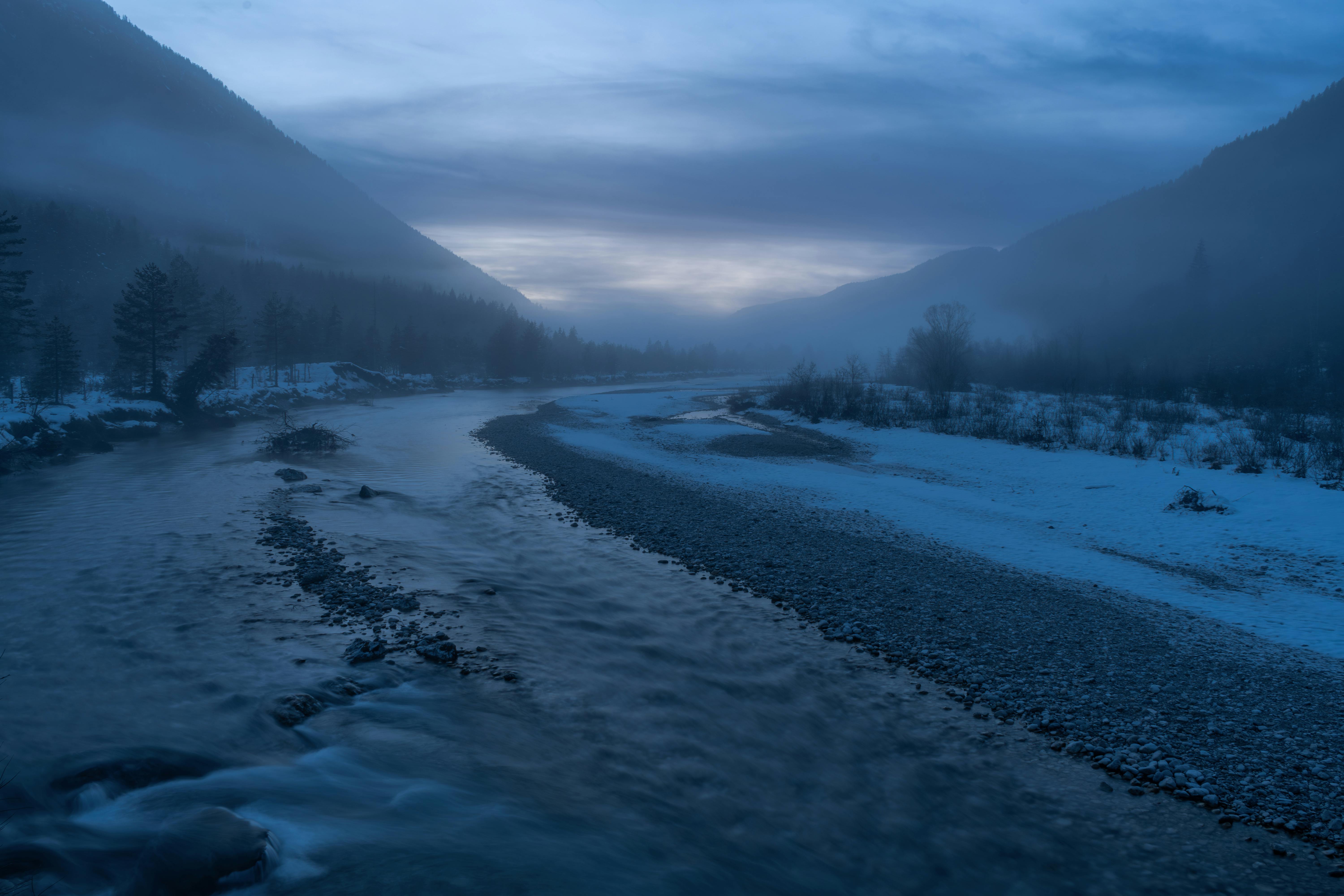 misty winter landscape of bavarian river