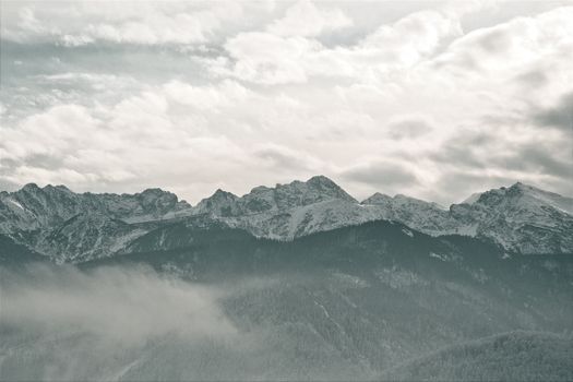 Breathtaking winter landscape of the Tatra Mountains in Zakopane, Poland.
