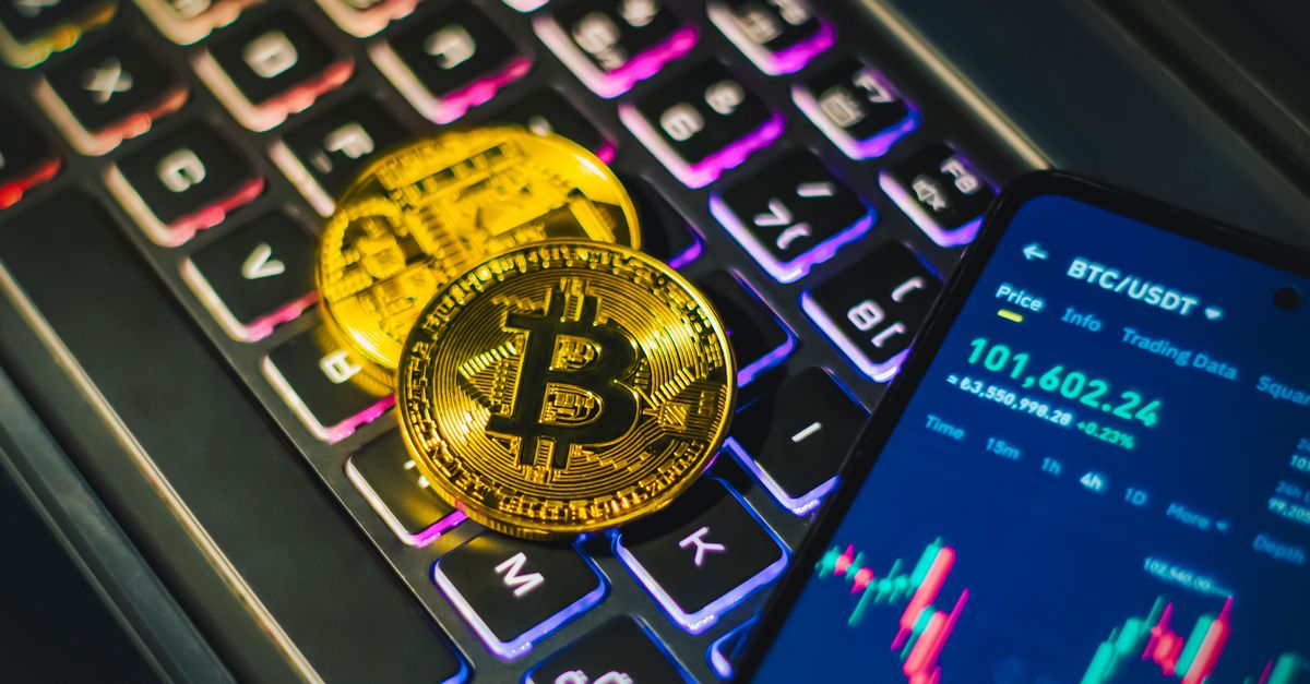 Abstract editorial data-visualization illustration in balanced, blue-toned tones representing BTC and the broader cryptocurrency market — crypto scenario analysis.