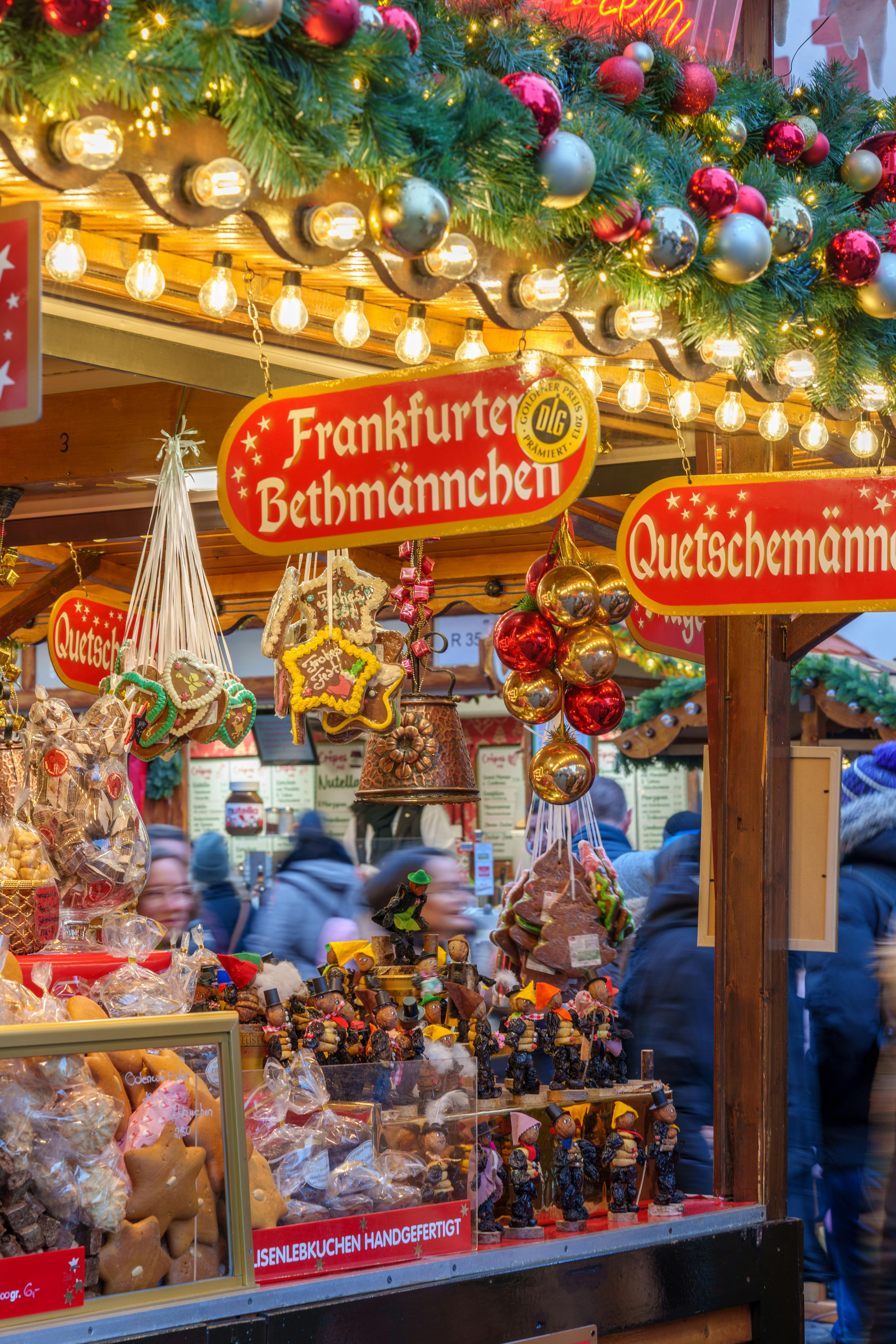 festive christmas market stall with gingerbread decorations