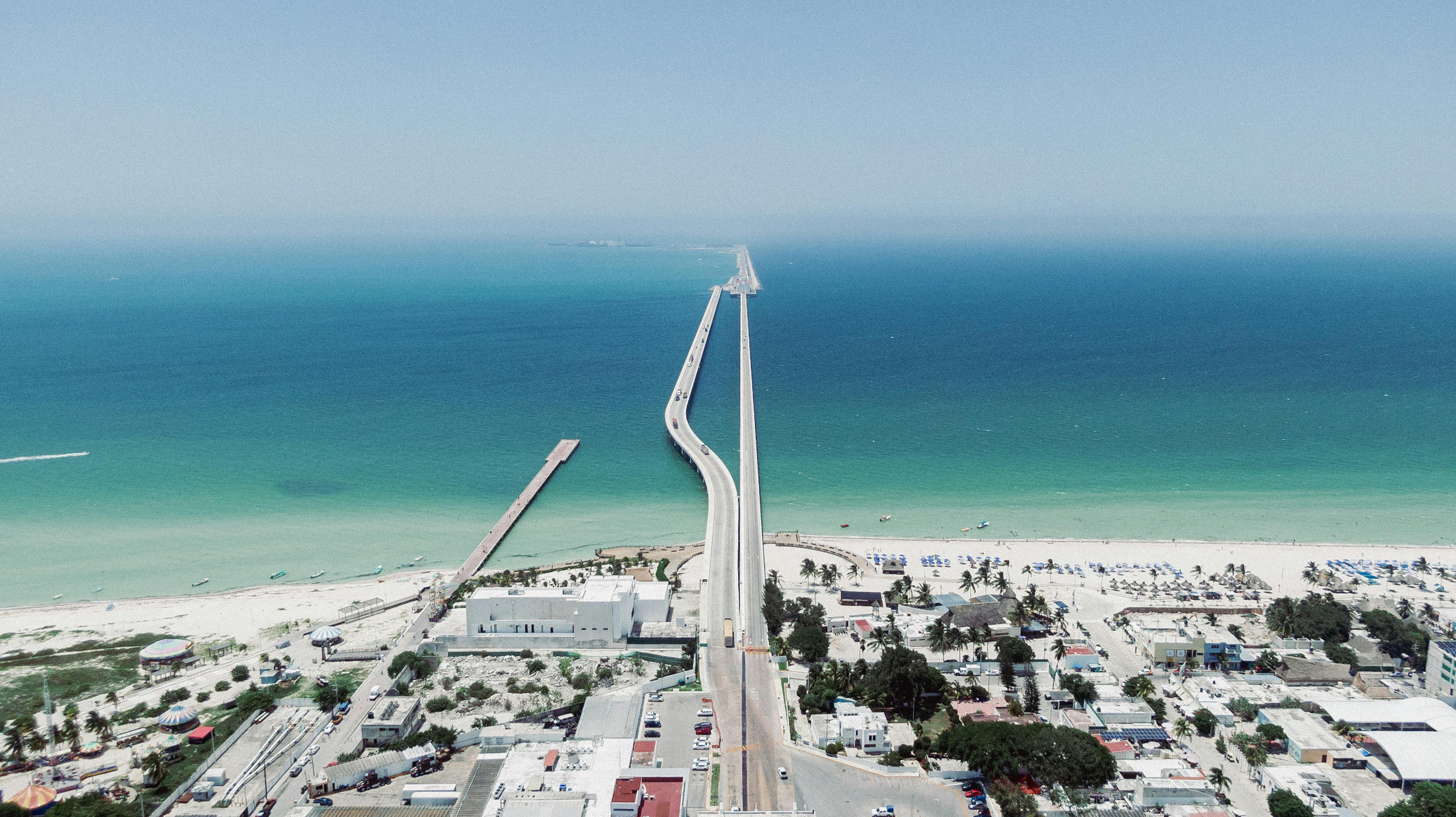 aerial view of progreso pier in mexico