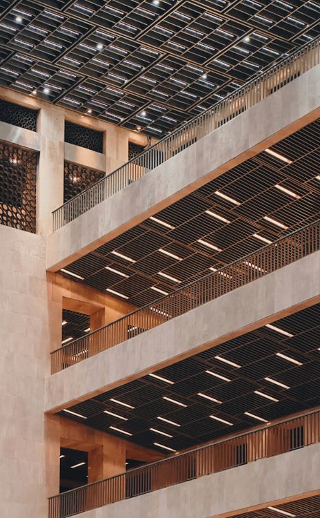 Modern Architectural Interior with Geometric Patterns · Free Stock Photo