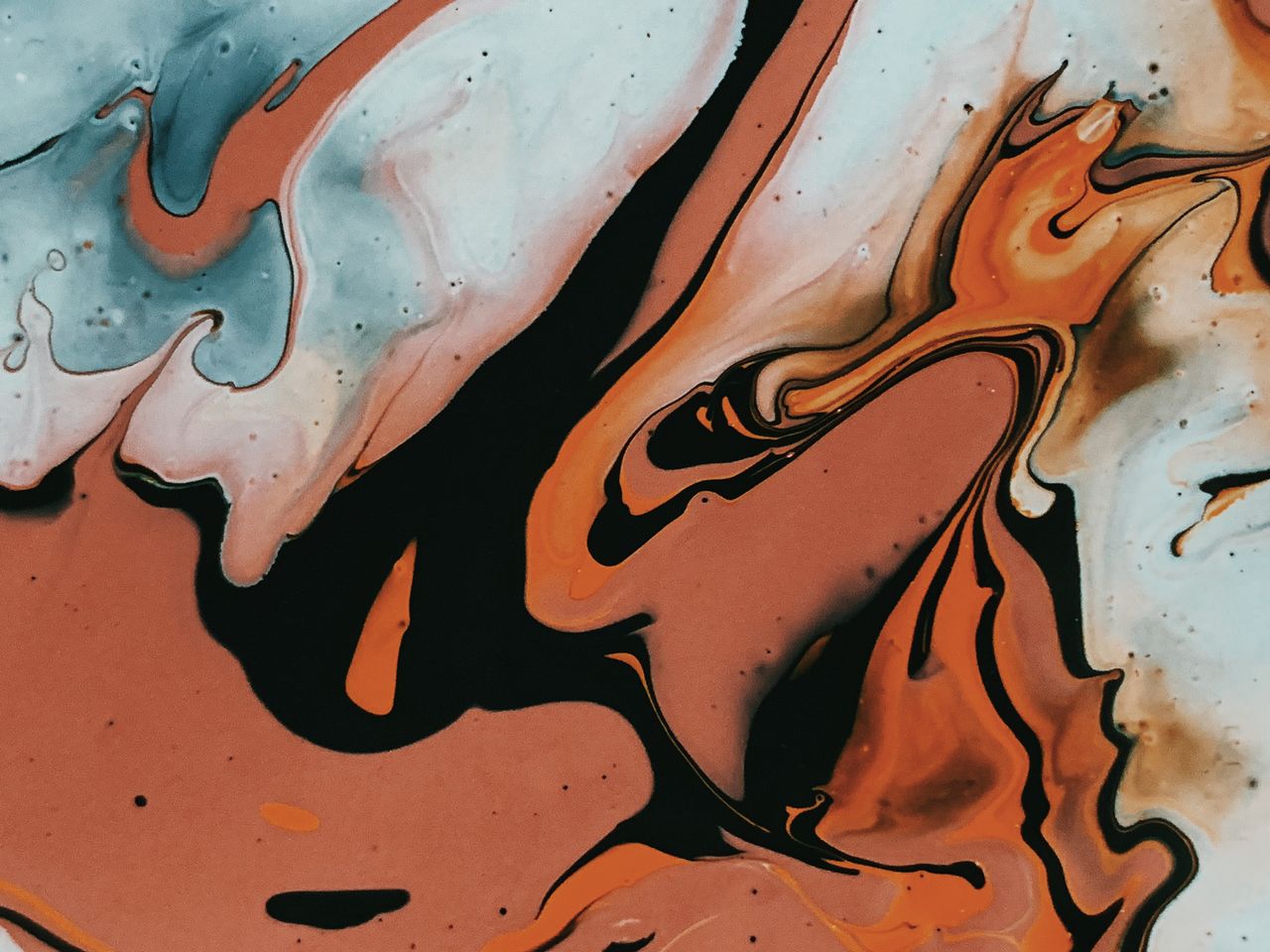 dynamic abstract fluid painting with vibrant earthy colors and flowing
