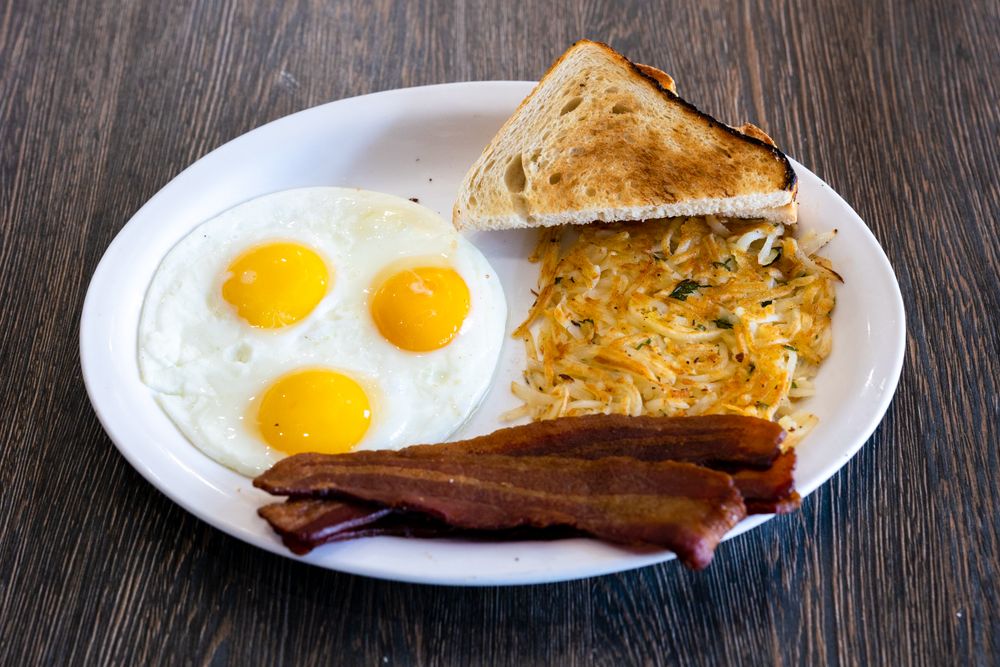 Eggs, bacon and toast on a plate
