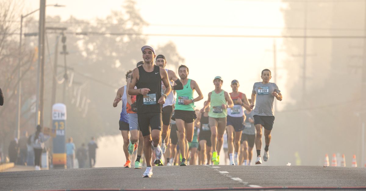 Runners near Grant Park in downtown Chicago, the start and finish of the Chicago Marathon 2026