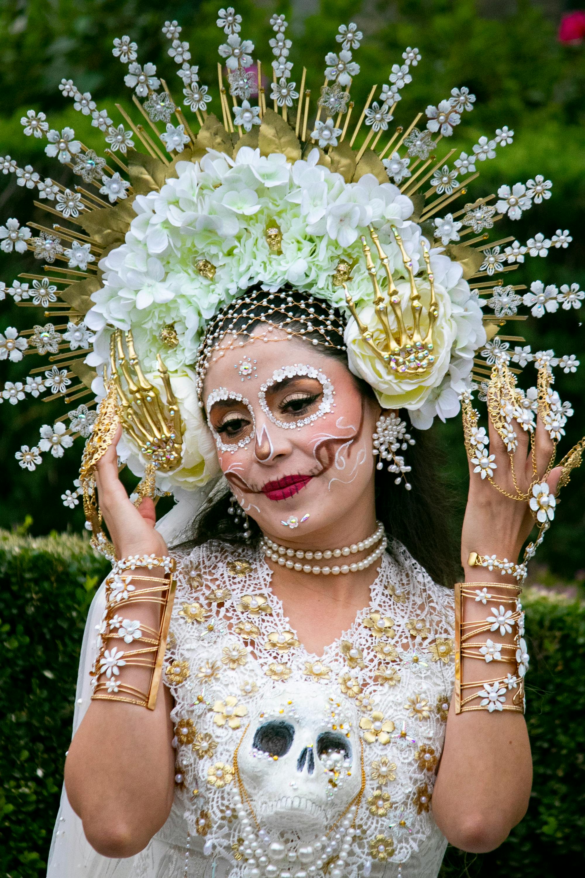 intricate day of the dead costume portrait