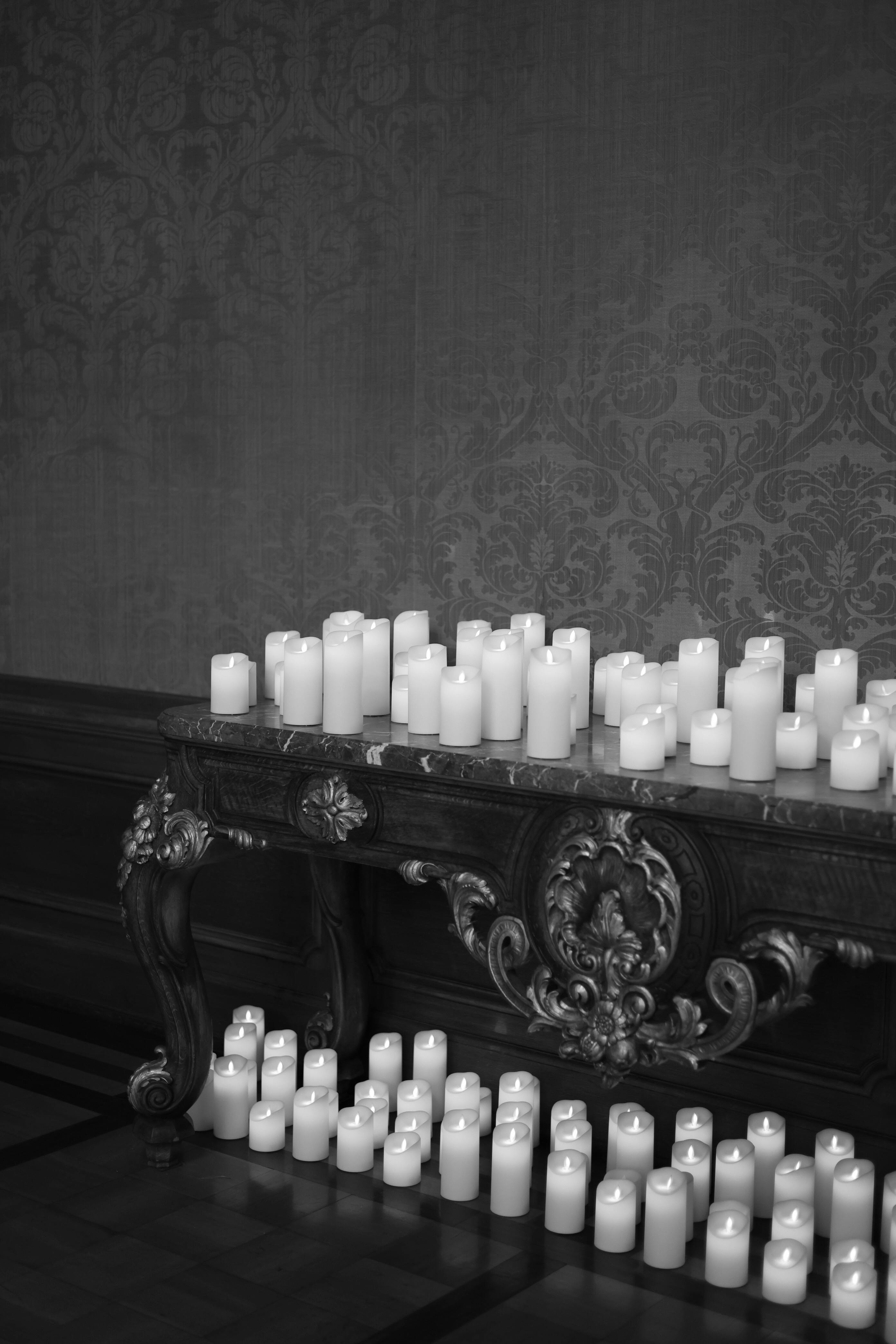 elegant candles on antique ornate table in dusseldorf