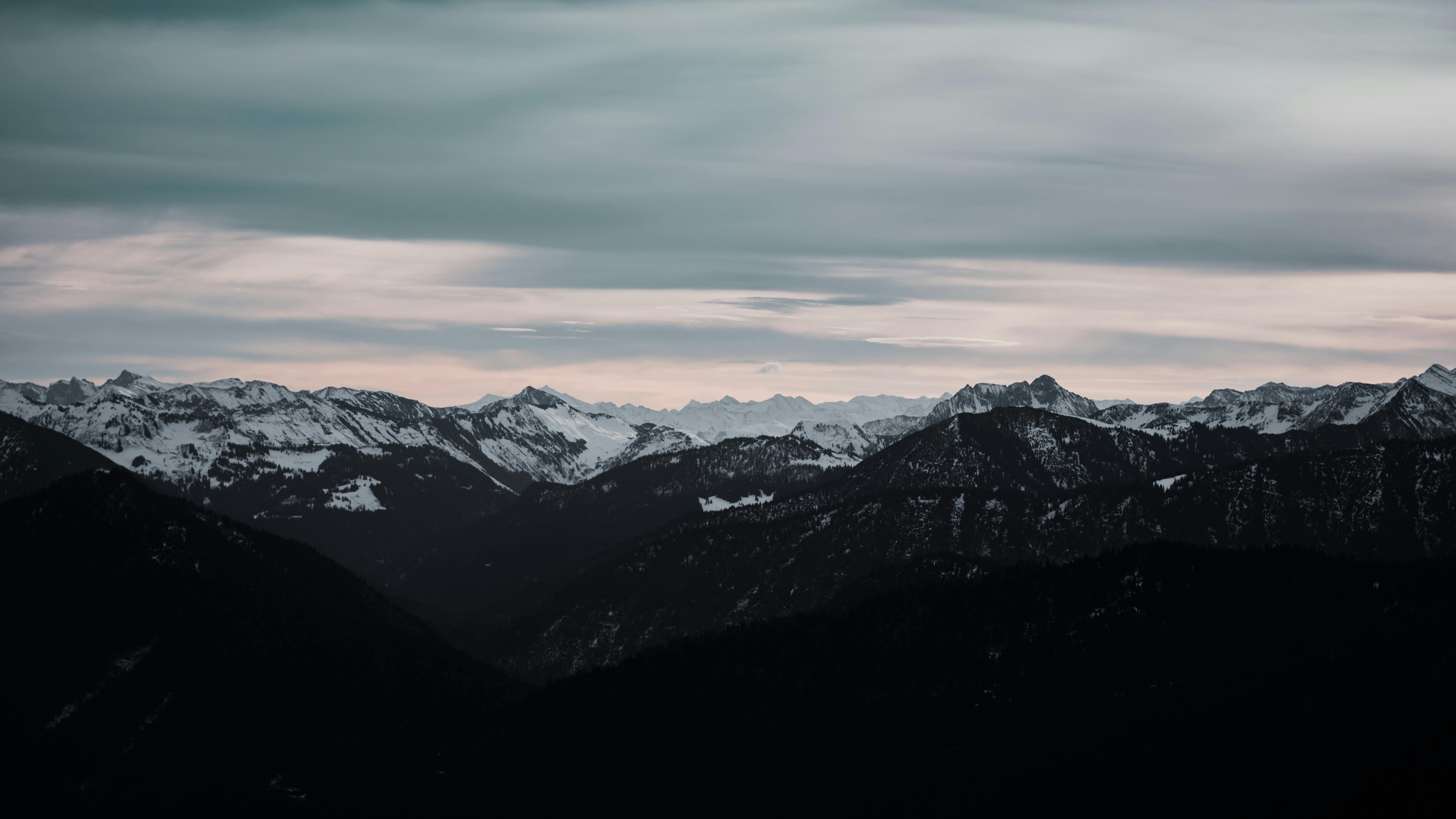 snowcapped bavarian alps in winter twilight