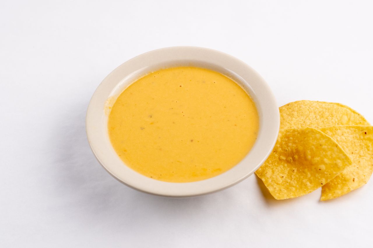 Creamy cheese dip served with tortilla chips
