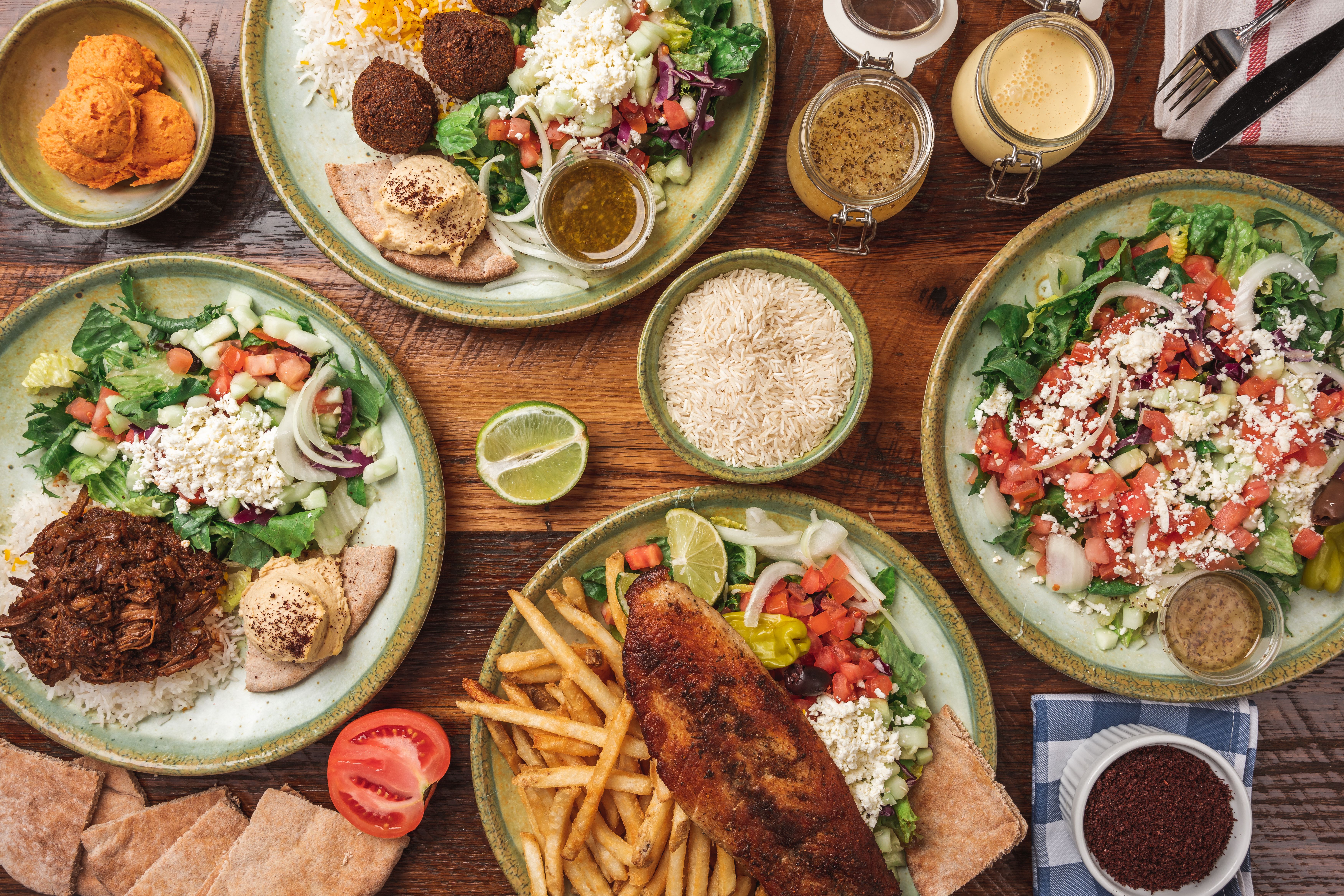 Mediterranean feast with diverse dishes