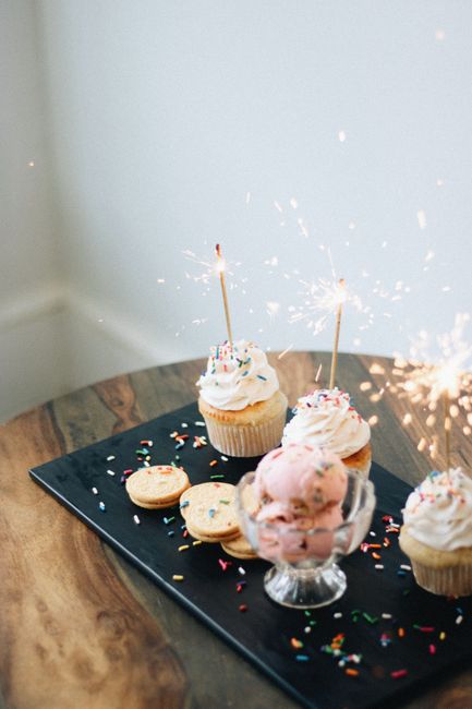 Celebrate with artisan cupcakes and ice cream topped with sprinkles and sparklers.
