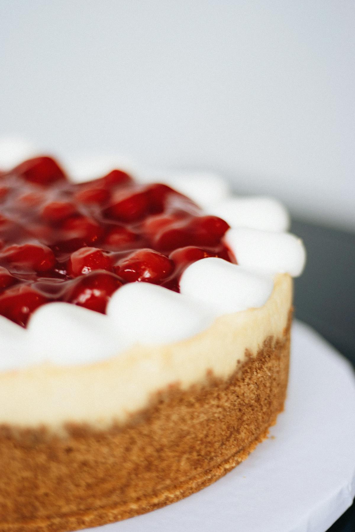Cherry cheesecake on a stand - Cherry coded dessert idea