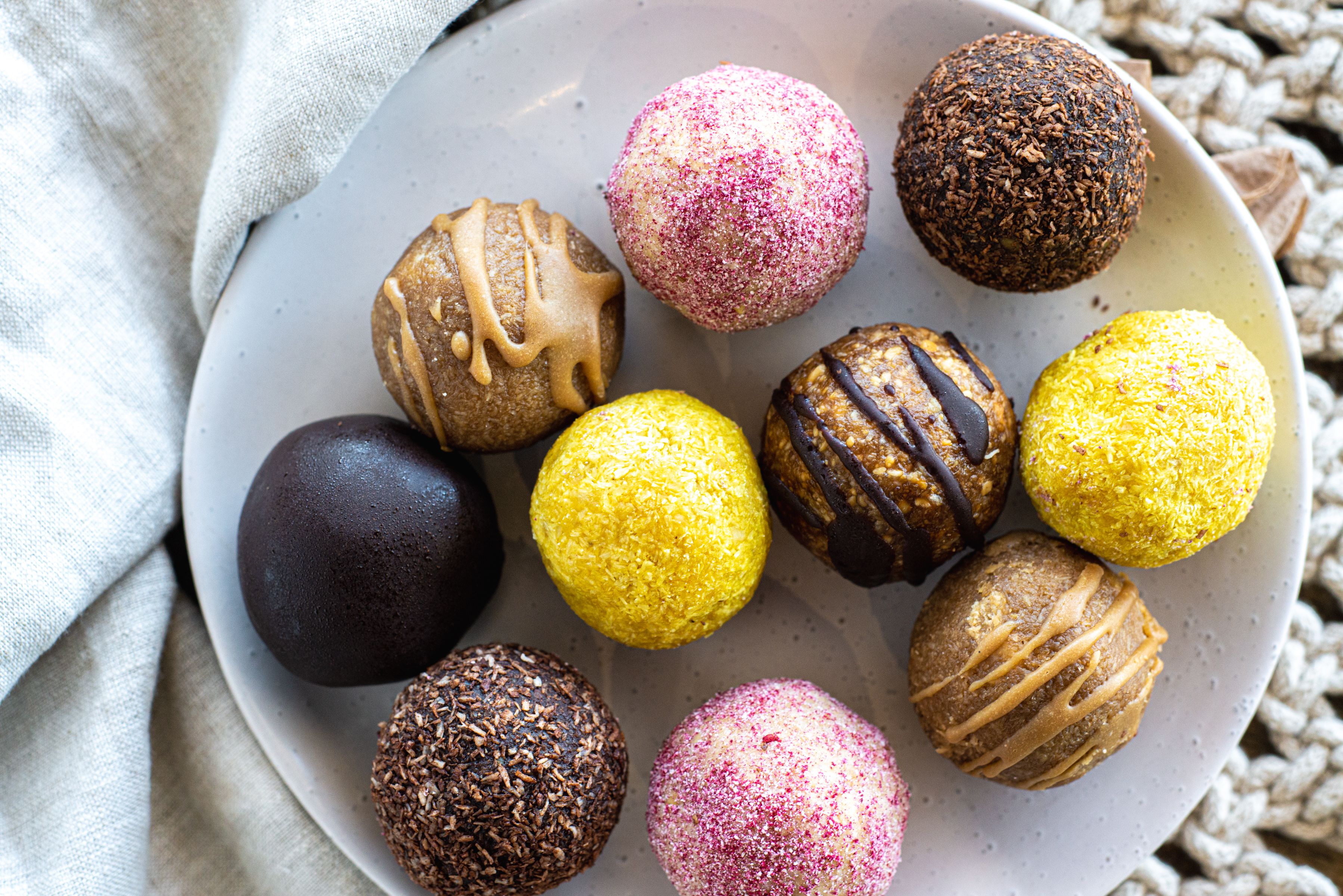 Free A vibrant selection of homemade protein energy balls perfect for a healthy snack. Stock Photo