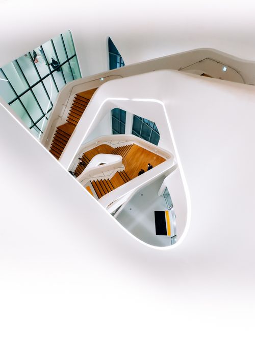 Free Futuristic interior design showcasing a spiral staircase in Seoul, South Korea. Stock Photo