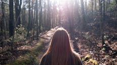 在田纳西州汤森市一条阳光明媚的森林小径上，一名妇女捕捉到了大自然的美丽