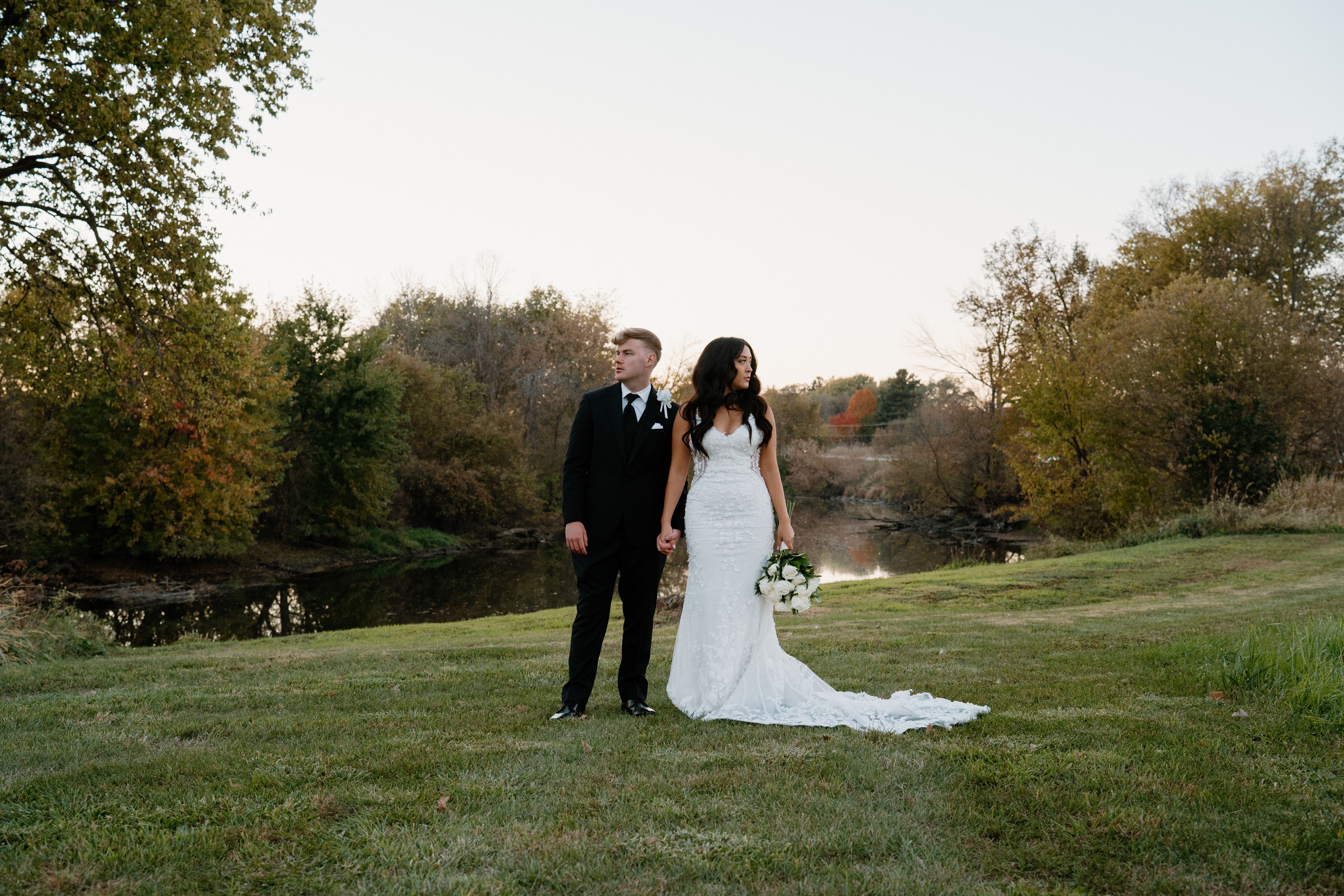 Couple during their elopement ceremony at a Lake Geneva landmark