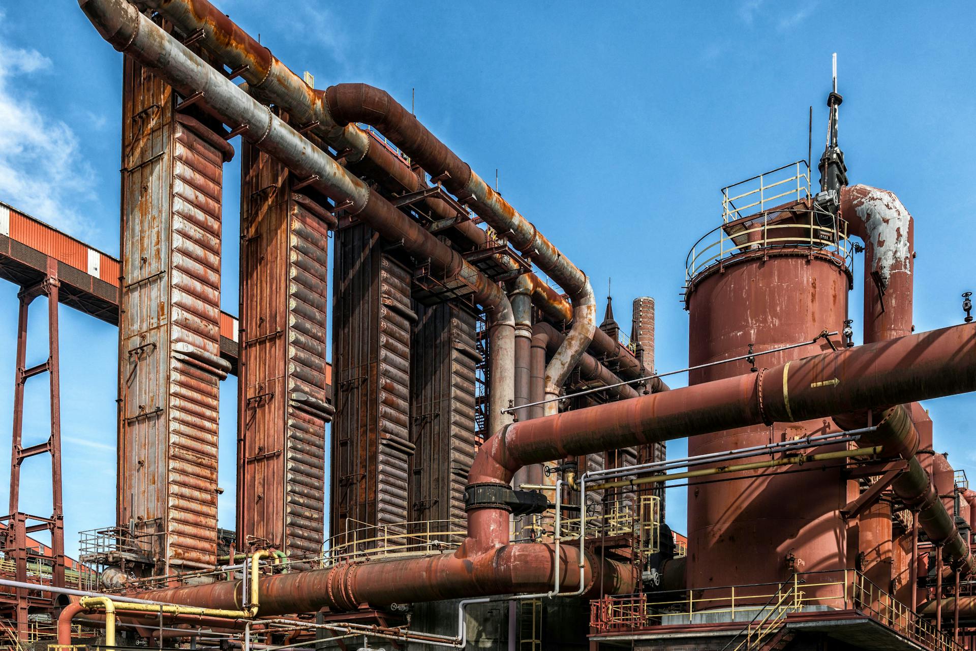 Rusty industrial architecture of the Zollverein Coal Mine, Essen, Germany.