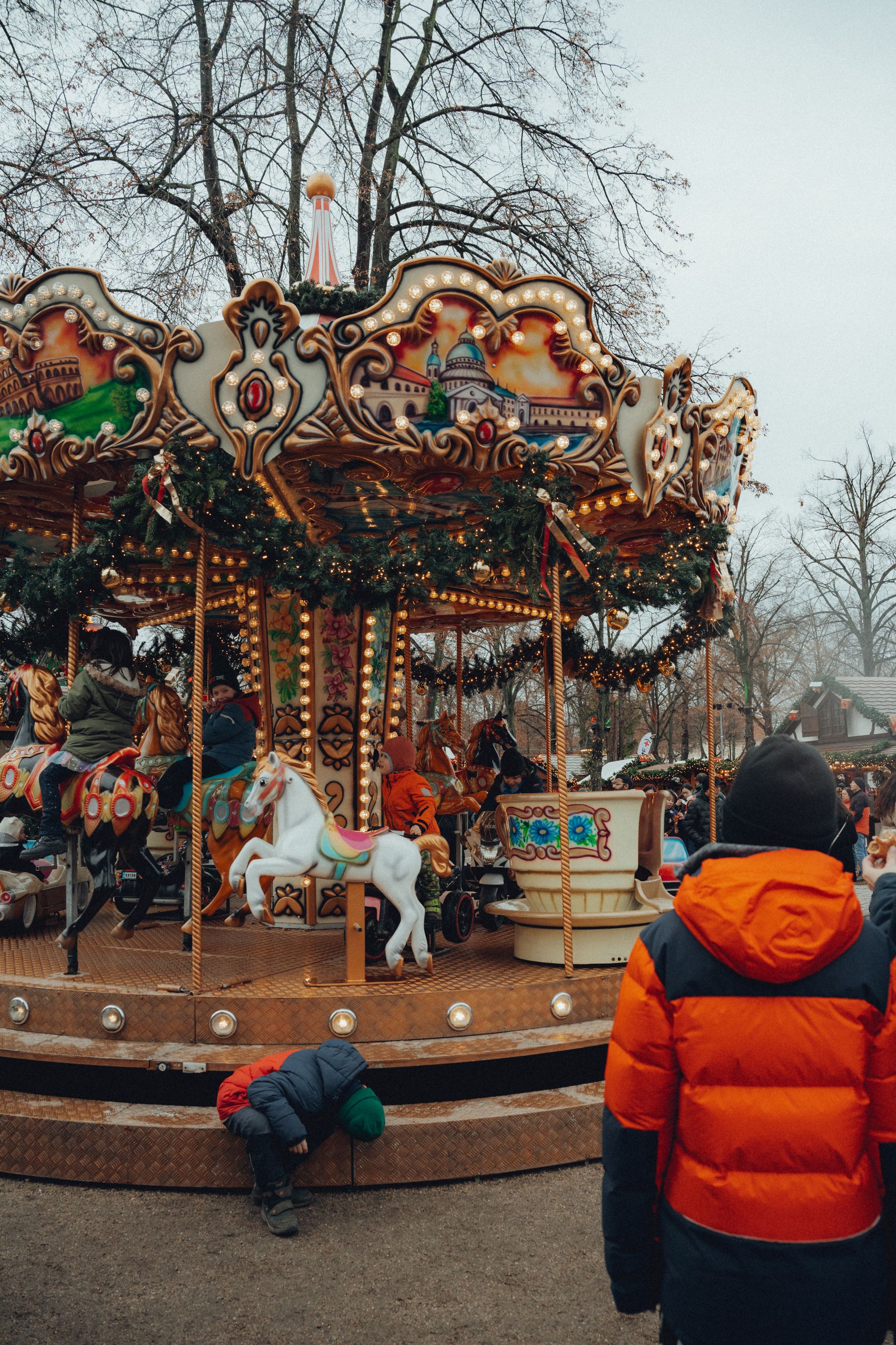 Festive Carousel in Winter Amusement Park · Free Stock Photo