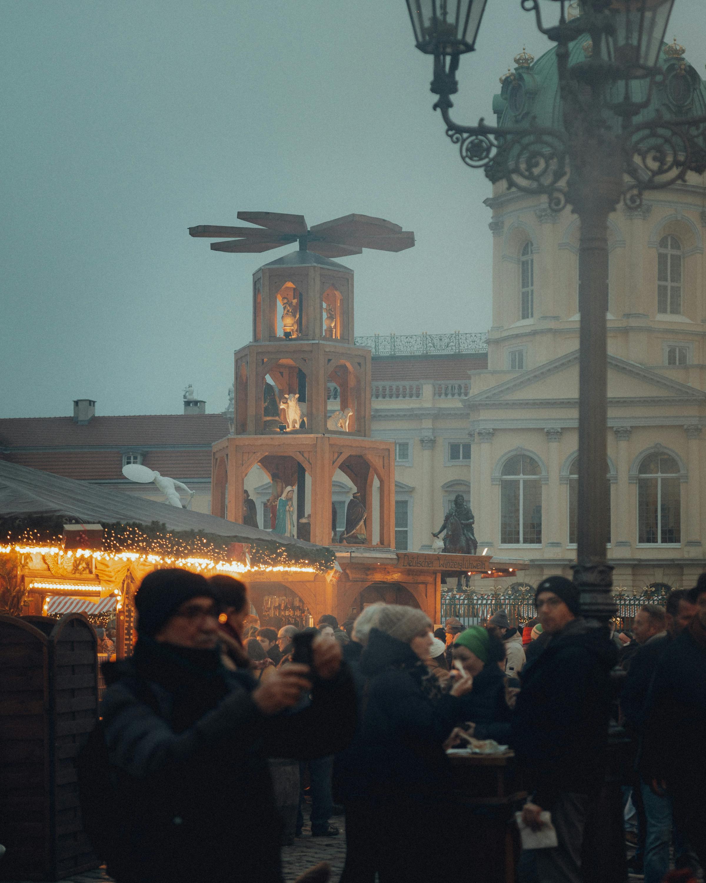 festive european christmas market scene