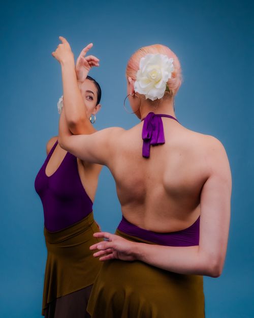 Free Two dancers in vibrant attire embody traditional flamenco movement and grace. Stock Photo