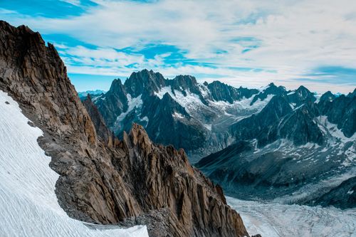 Free Breathtaking winter view of Mont Blanc and rugged peaks in Haute-Savoie, France. Stock Photo