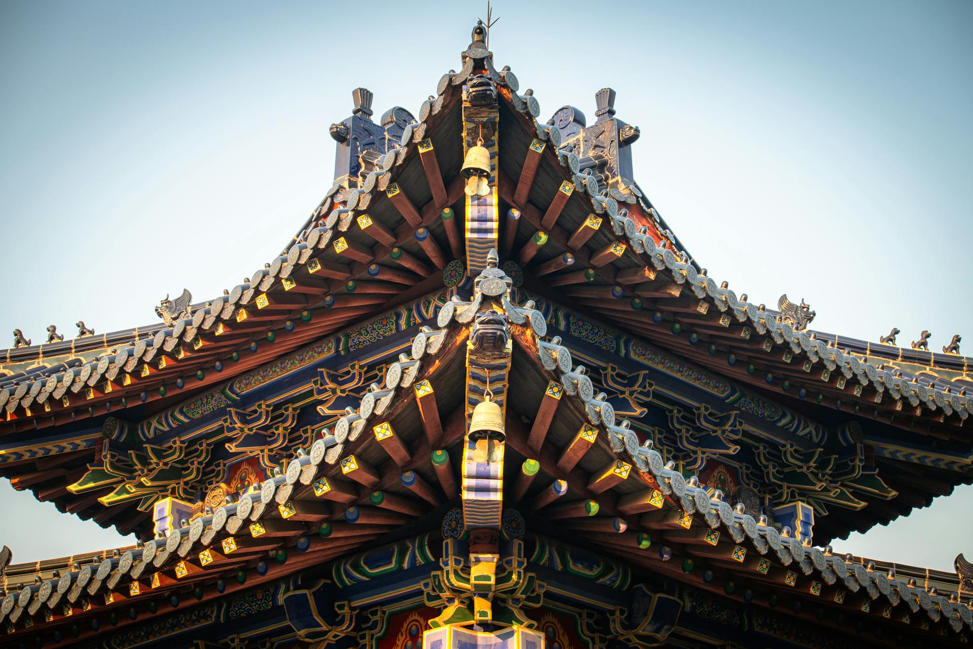 Intricately detailed Chinese pavilion roof showcases traditional architectural elegance in Nanjing, China.