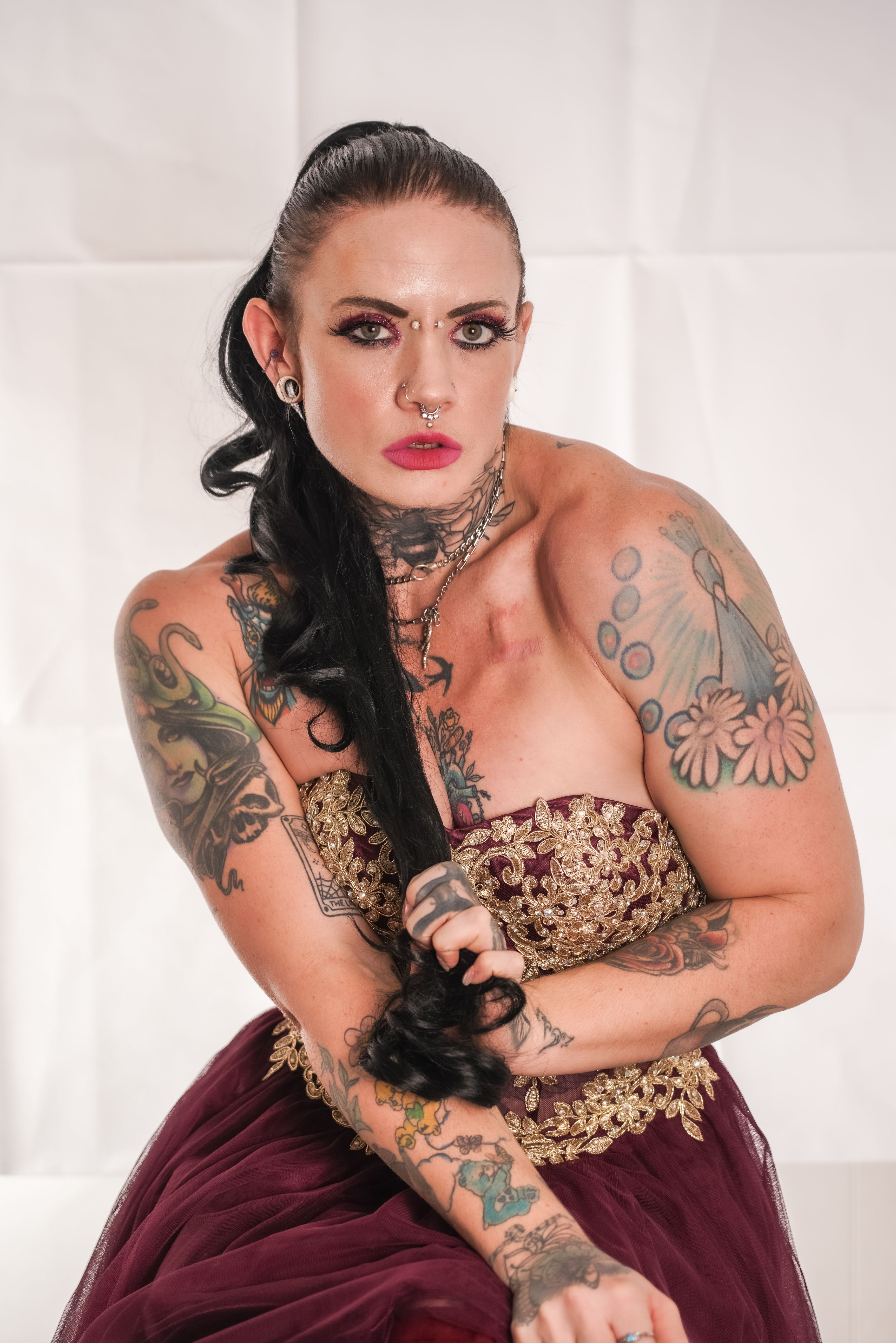 formal dress with tattoos Polka Dot Tulle Midi Evening Dress with Sheer Long Sleeves