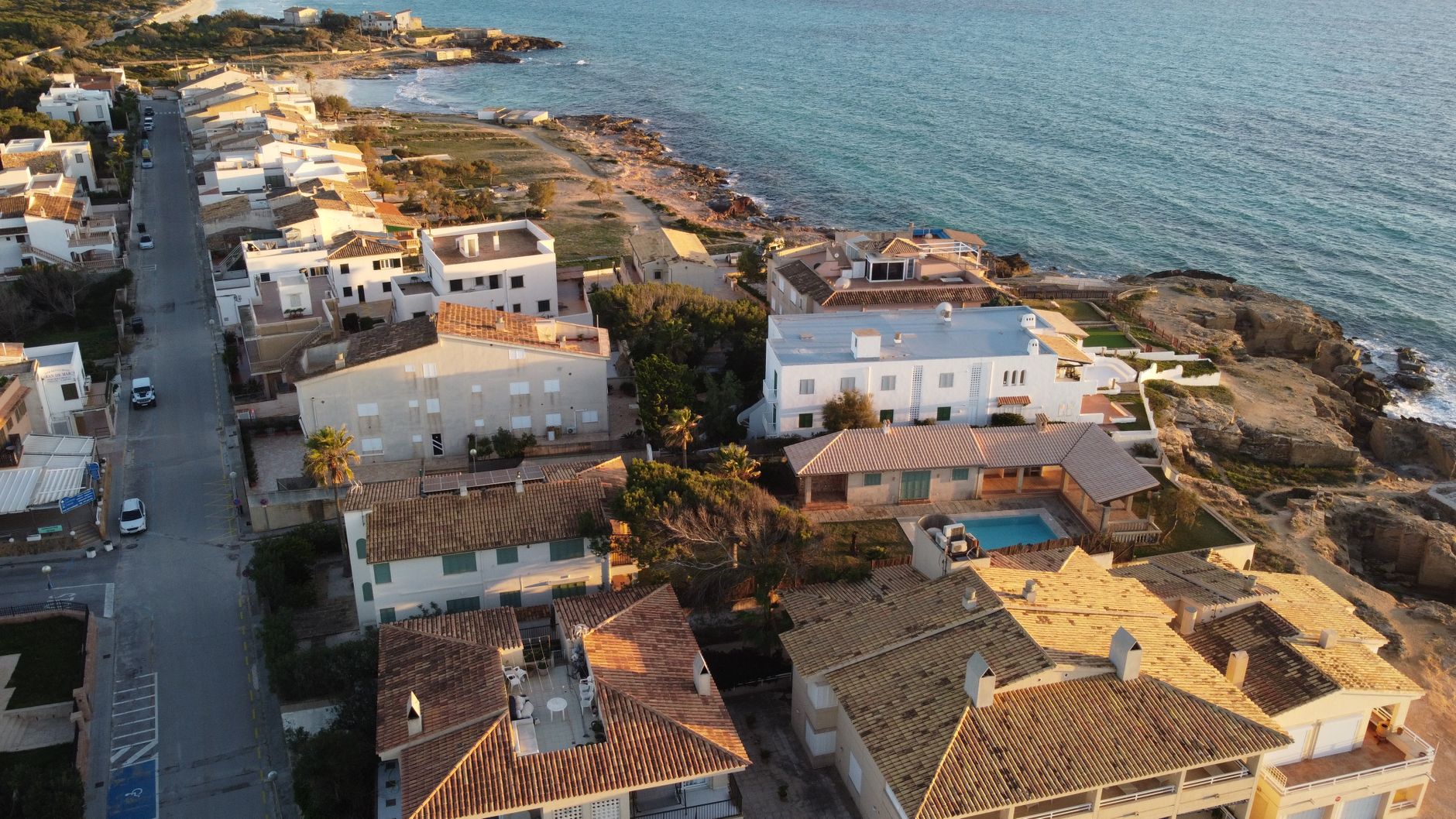 Aerial view of Mediterranean homes