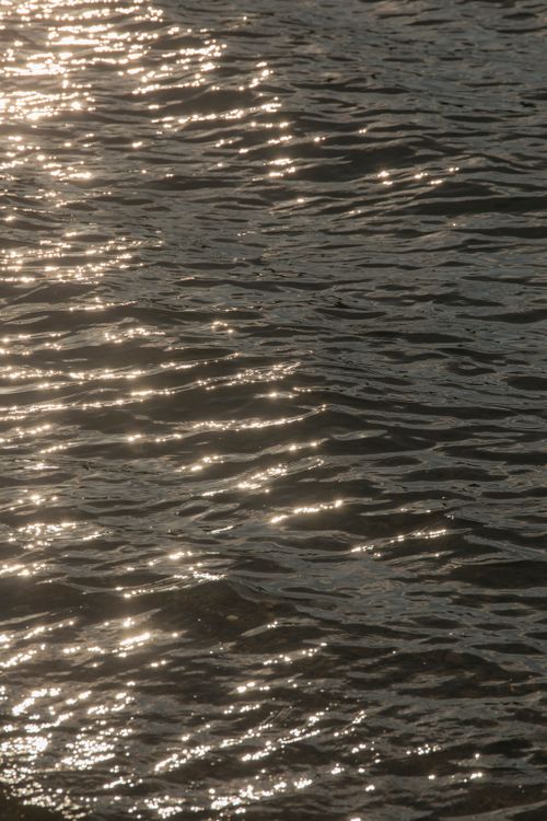 Free Close-up of sunlight creating sparkling reflections on a calm water surface, captured in a moody, dramatic style. Stock Photo