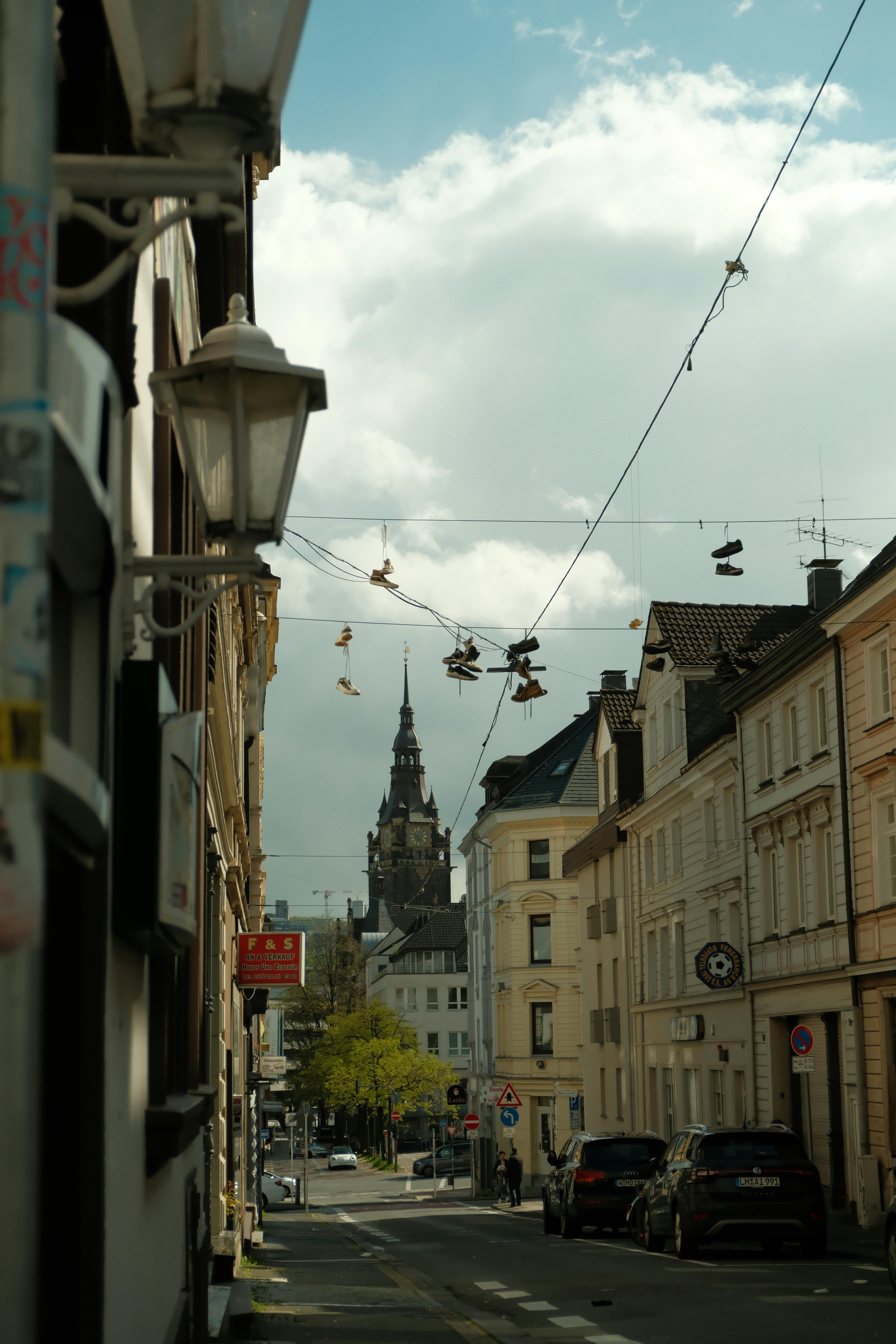 street view of wuppertal with hanging shoes